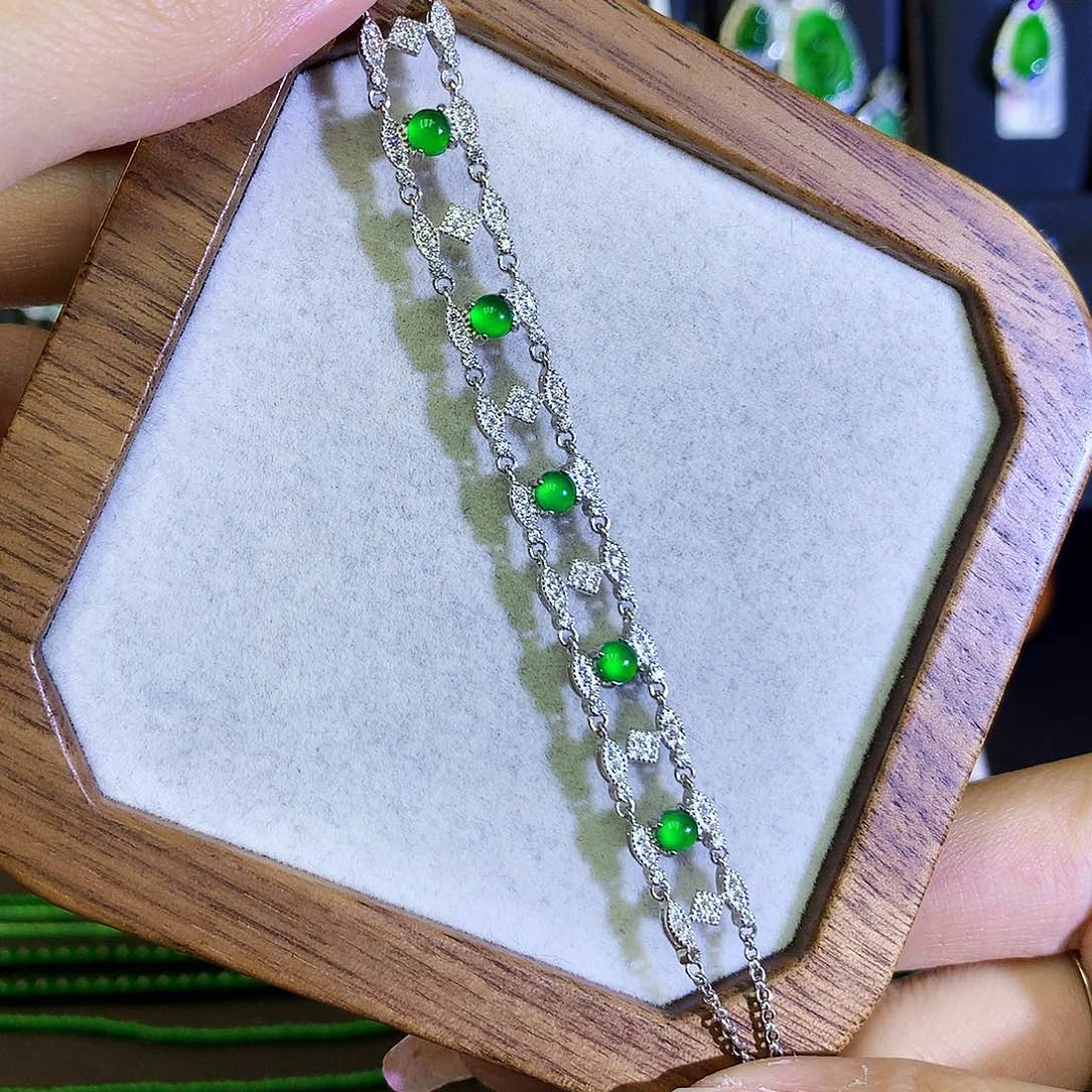 翡翠手链银S925镶嵌天然翡翠手链