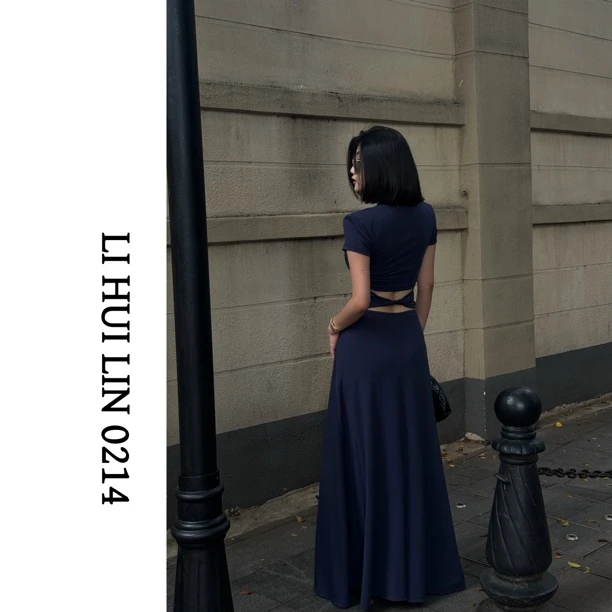 LIHUILIN/【返璞归真】镂空短袖上衣+大摆性感侧开叉半身裙