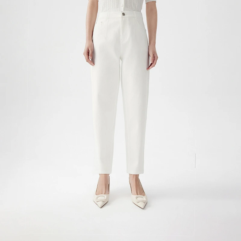 【商场同款】LANCY 夏季新款白色高腰直筒牛仔裤棉气质高级感萝卜裤