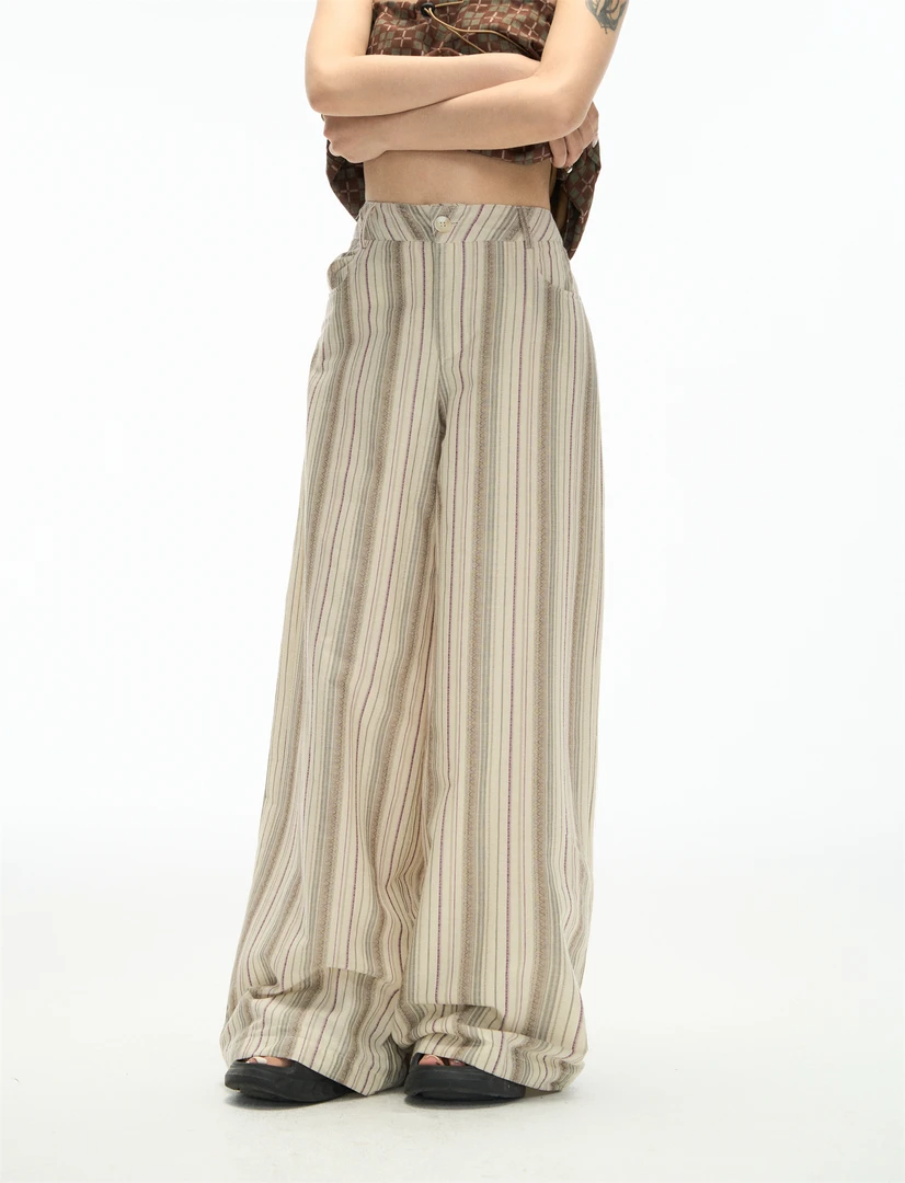 【CHUN ZI】罗马假日 民族风条纹宽松直筒阔腿休闲裤