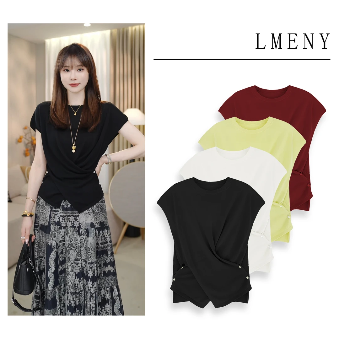 LMENY交织艺术~天丝桑蚕丝交叉系扣显瘦针织小衫25BM023