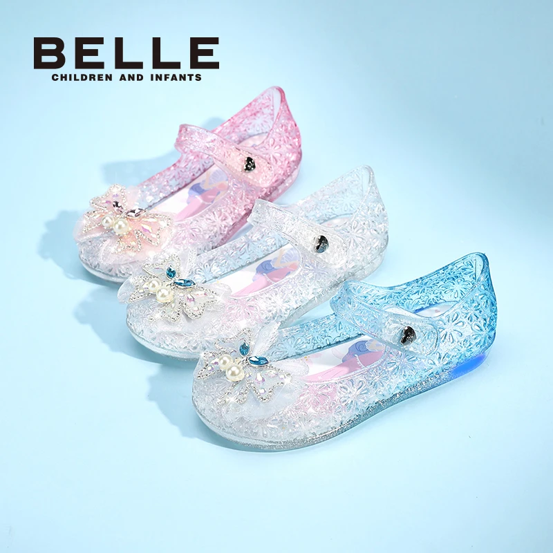 百丽儿童休闲夏季透气软底厚底防滑包头凉鞋果冻鞋CK0036