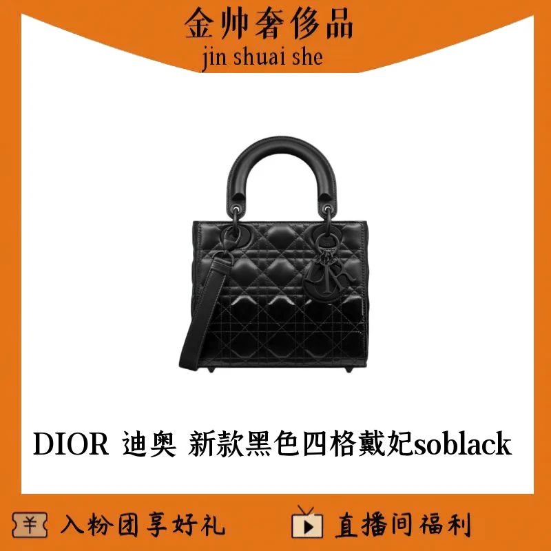 99新 DIOR/迪奥 黑色/磨砂拼漆/四格戴妃/soblack/单肩包/B6612