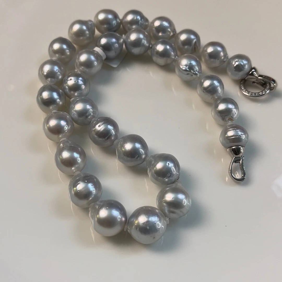 海水珍珠银S925镶嵌颈饰澳白蓝血12-14