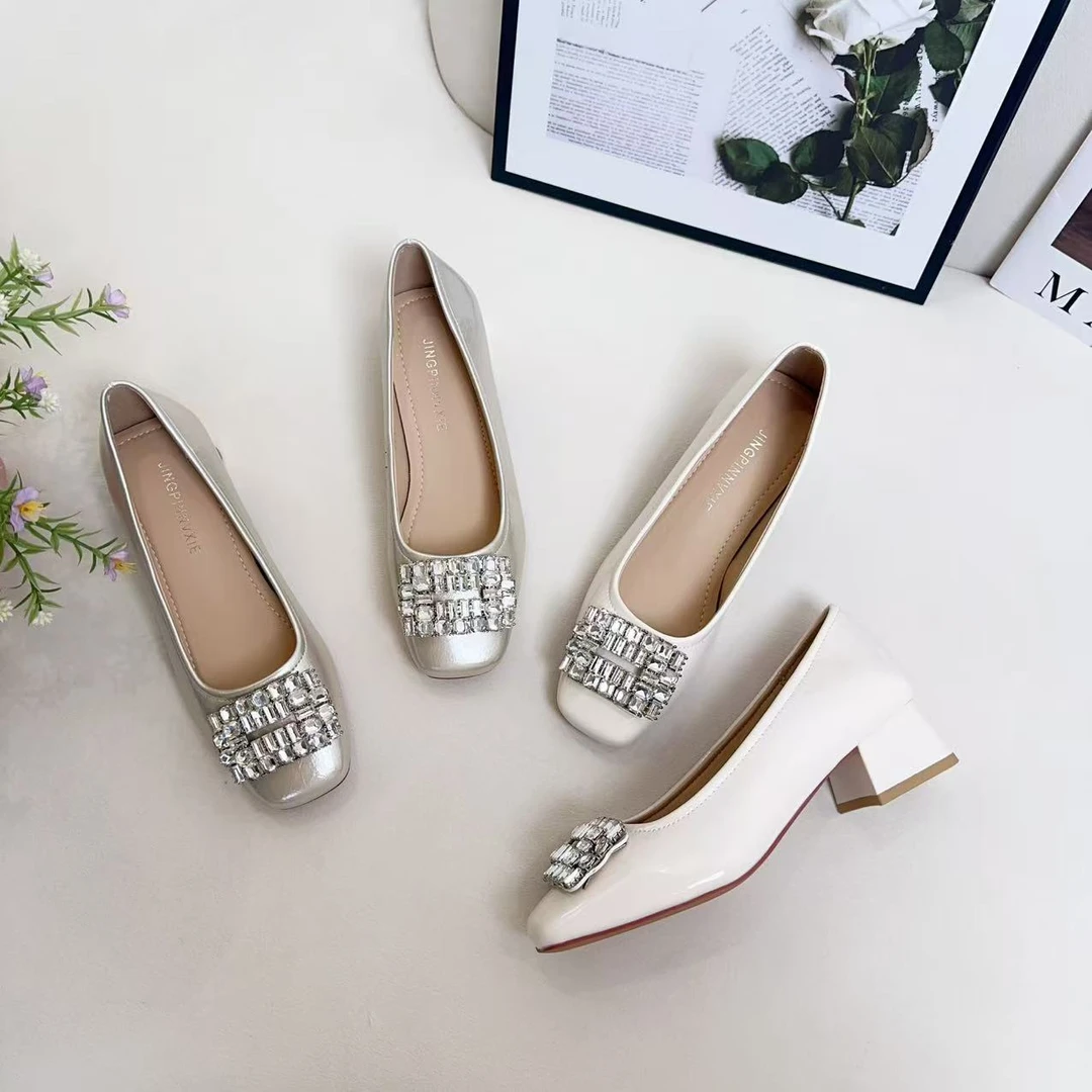 法式气质水钻单鞋浅口一脚蹬仙女风女小清风单鞋D2577-1