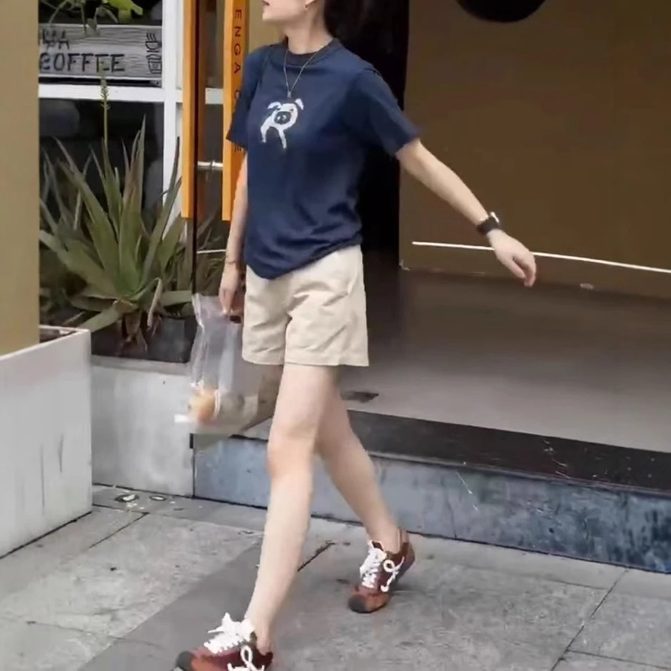 中年女装2025夏季新款韩版短袖印花减龄T恤高腰短裤时尚两件套装