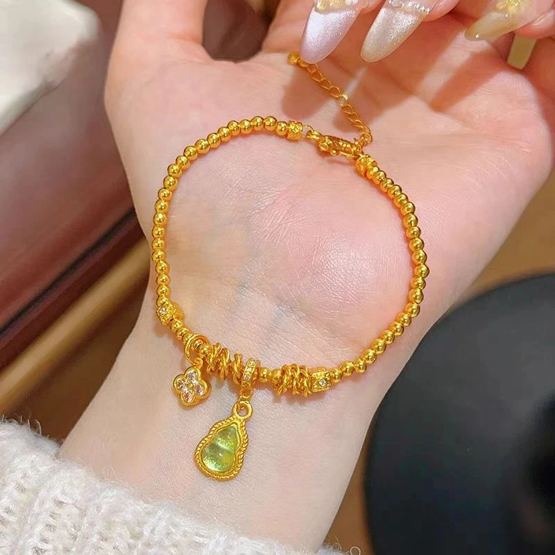 铜合金合成锆石手链 新中式葫芦盘缠四叶草手链百搭设计女士手饰
