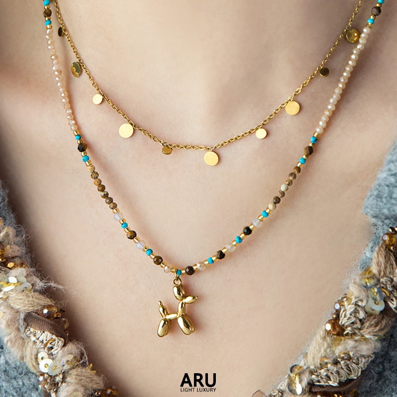 钛钢项链 萌萌气球狗项链轻奢文艺气质彩色串珠高级感百搭锁骨链