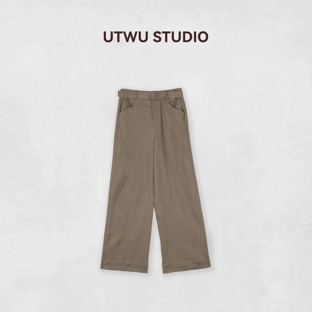 UTWU小敏「轻都之旅」1oo亚麻春夏新款垂感腰带阔腿休闲裤S25K1005