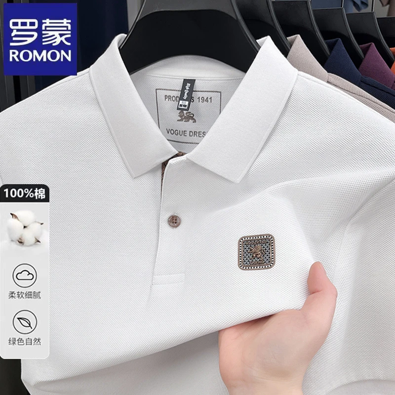 罗蒙纯色百搭商务胸标短袖Polo衫夏季新款翻领休闲男士半袖t恤衫
