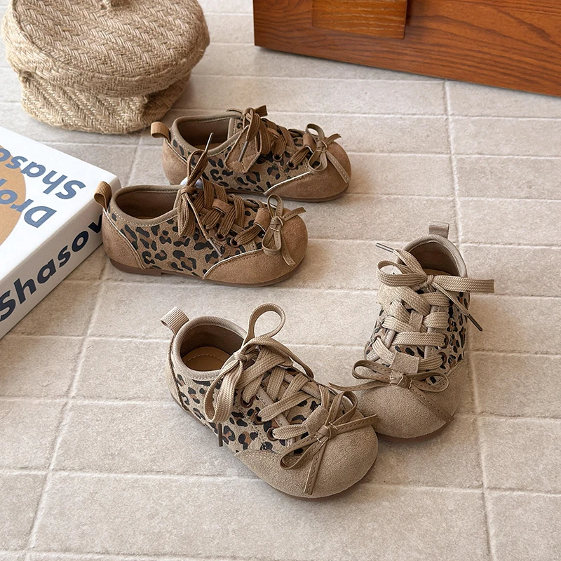 23-36韩系秋季新款儿童德训鞋豹纹运动鞋男女童休闲儿童板鞋185