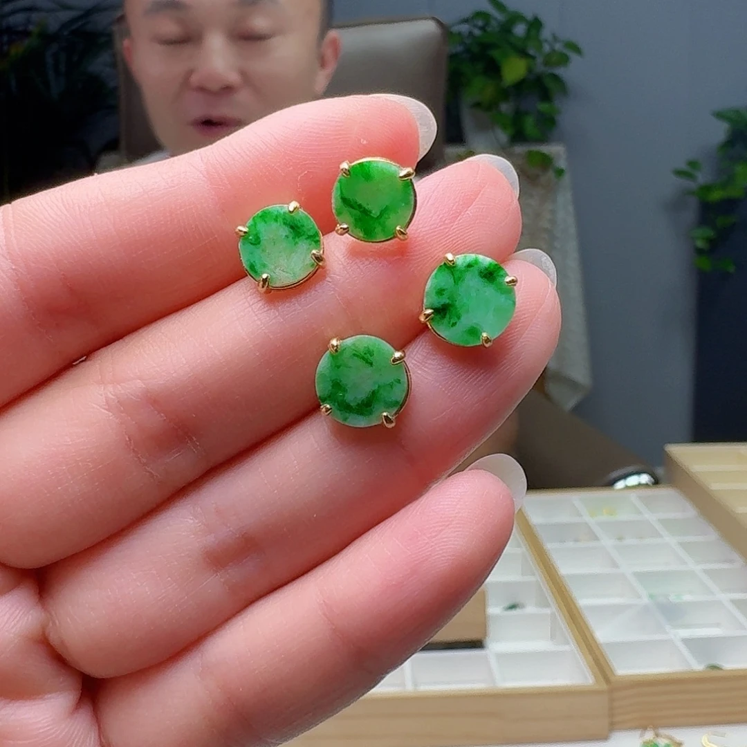 翡翠银S925镶嵌耳饰多样性发货其一