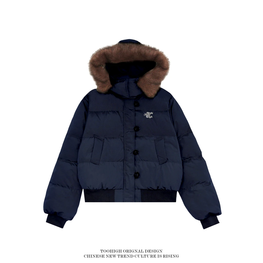 TOOHIGH 冬季毛领连帽减龄感羽绒服女短款韩系设计感保暖面包服潮