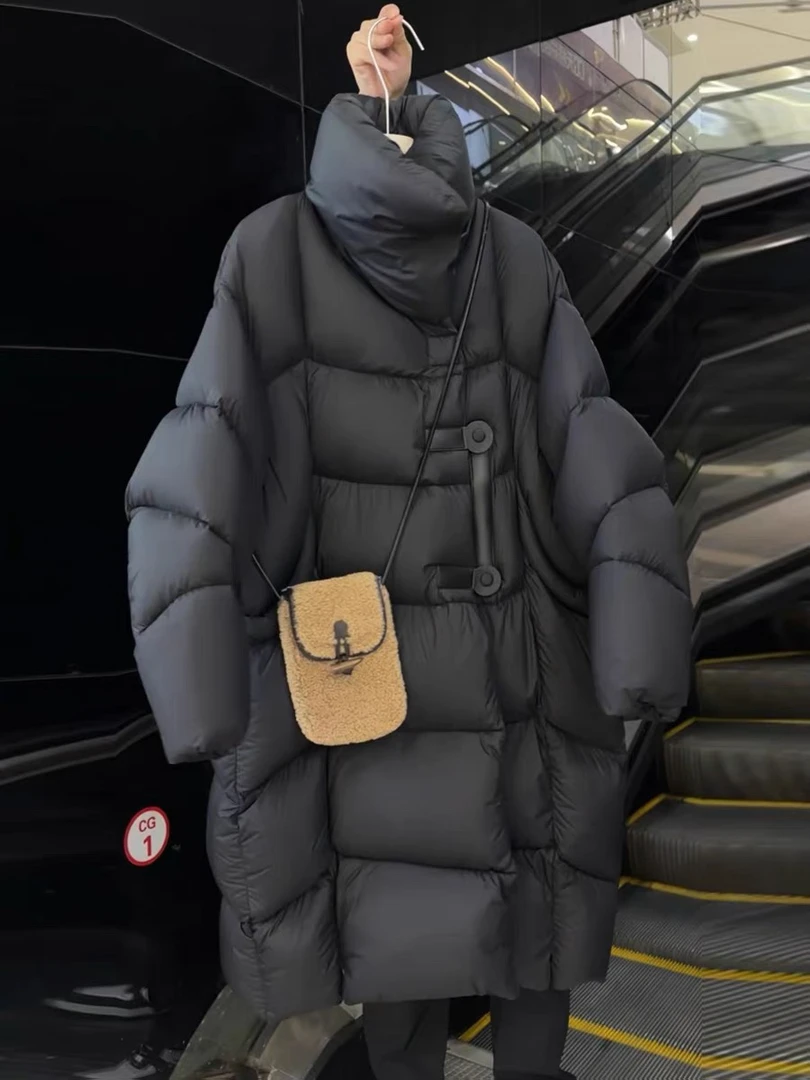 90白鹅绒2024冬季新款轻柔加厚磁吸扣中长款羽绒服