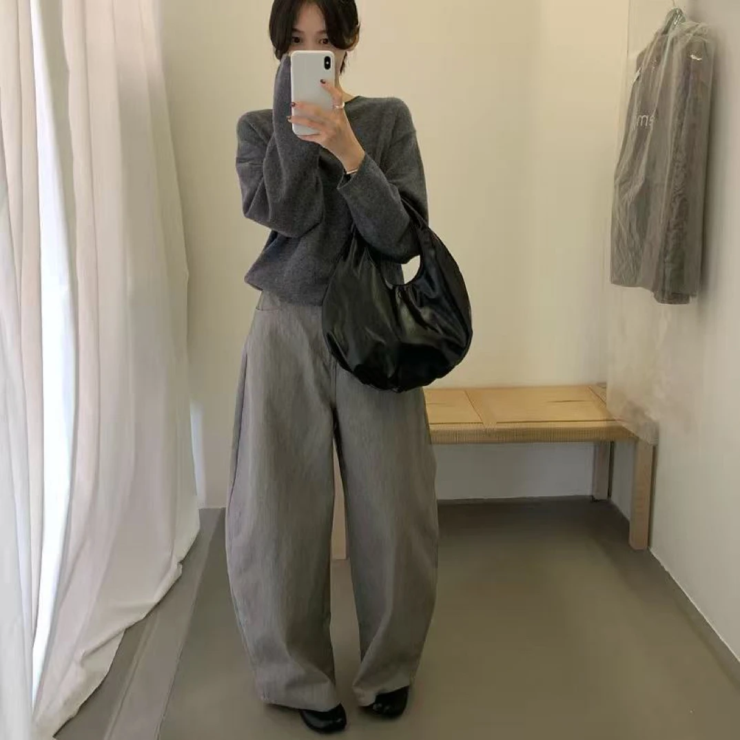 lovely@s10619 韩系松弛感百搭阔腿弯刀裤 10-15