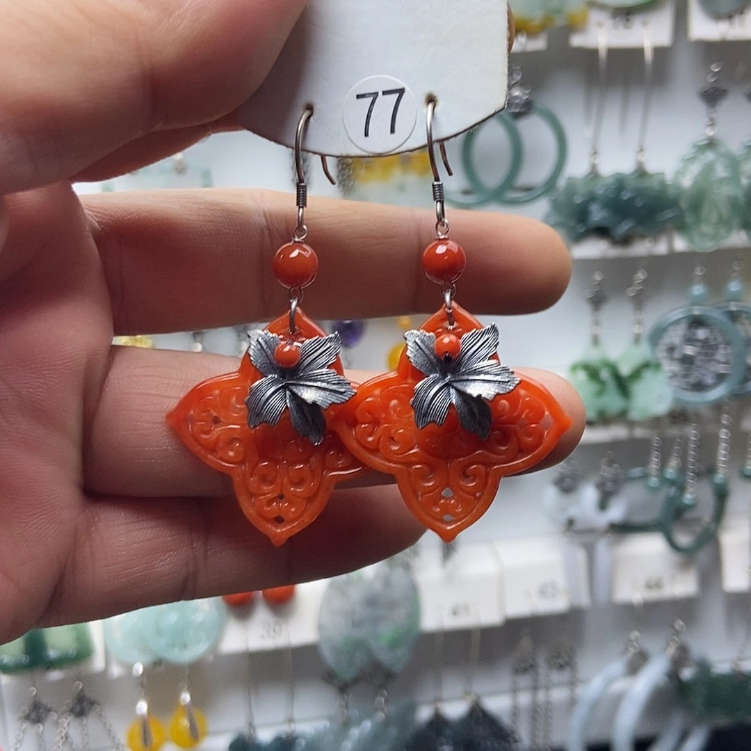 翡翠银S925镶嵌耳饰品质珠宝