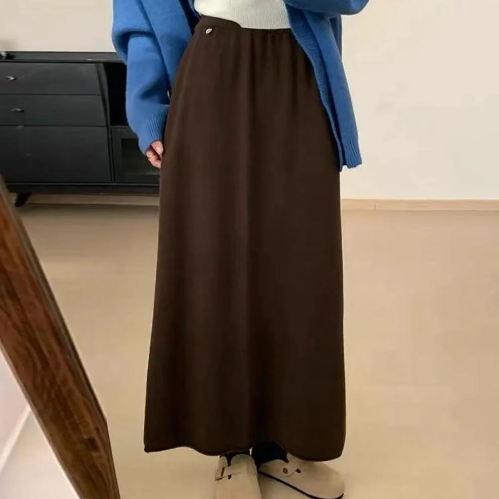 【奕潼•欧尼Seoul】韩版修身&韩系纯色遮跨A字款针织半身裙-1580