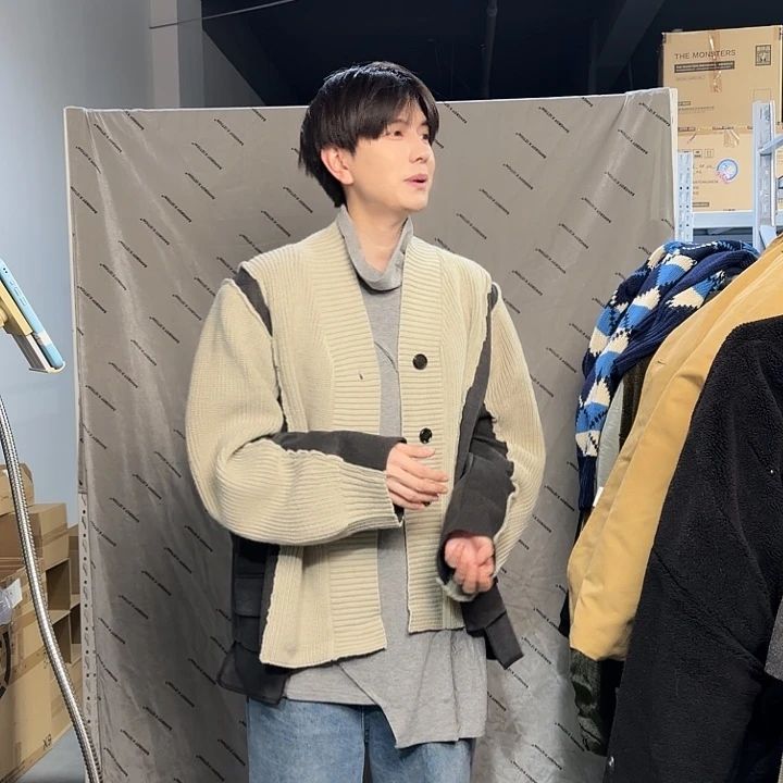 潮流男装西装拼毛衣L