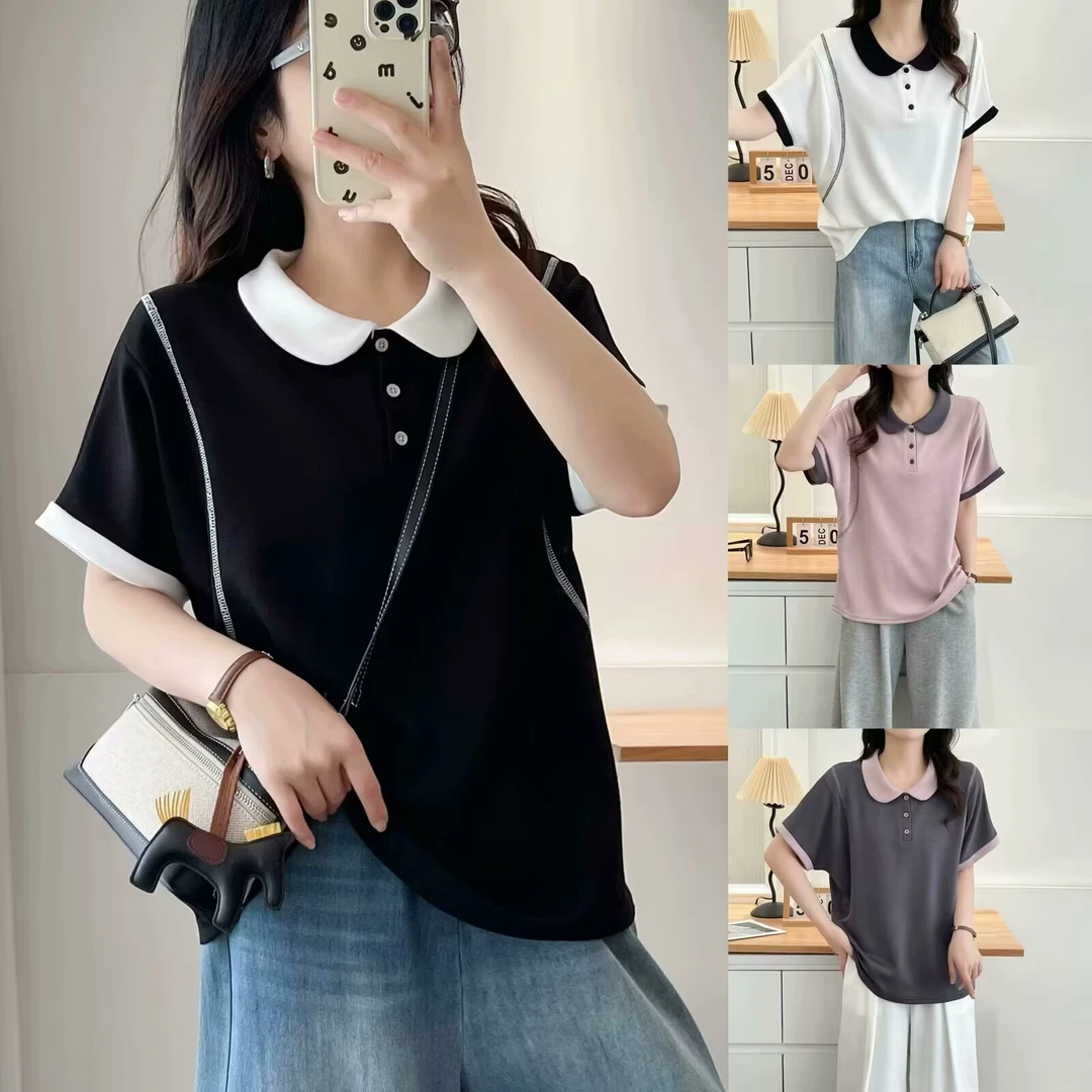 胖mm大码女装夏季新款宽松休闲加大微胖穿搭POLO衫大码短袖T恤女