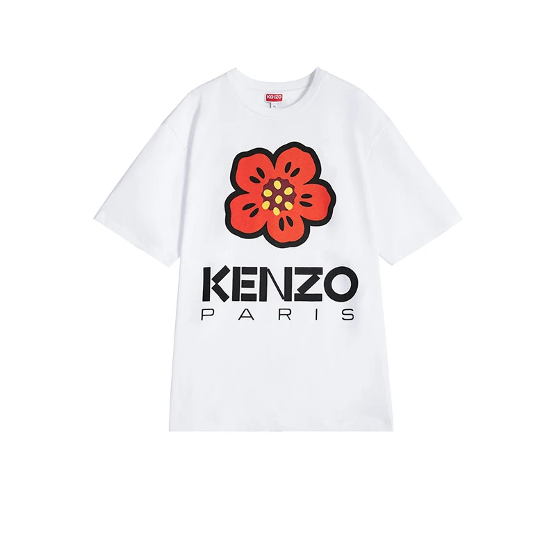 KENZO/肯佐Boke Flower男款胸前花朵图案字母徽标白色棉质圆领短T