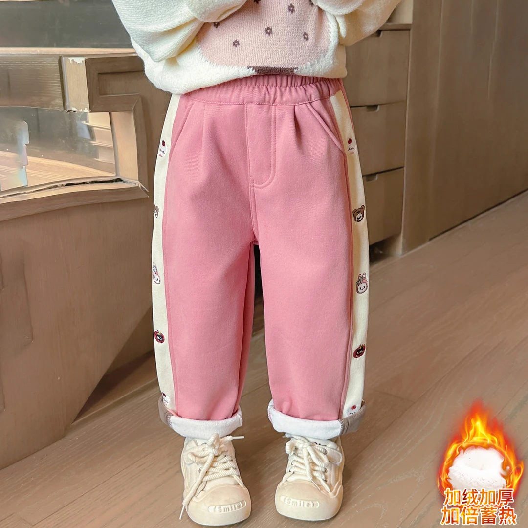 女童裤子秋冬装2025新款洋气休闲裤女宝宝加绒长裤冬季儿童直筒裤