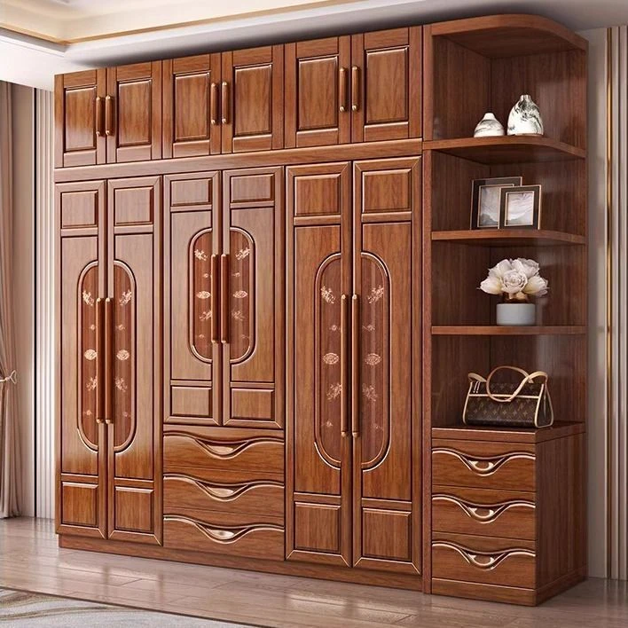 新中式核桃木实木衣柜对开门现代简约防潮防霉带抽屉家用大衣橱卧
