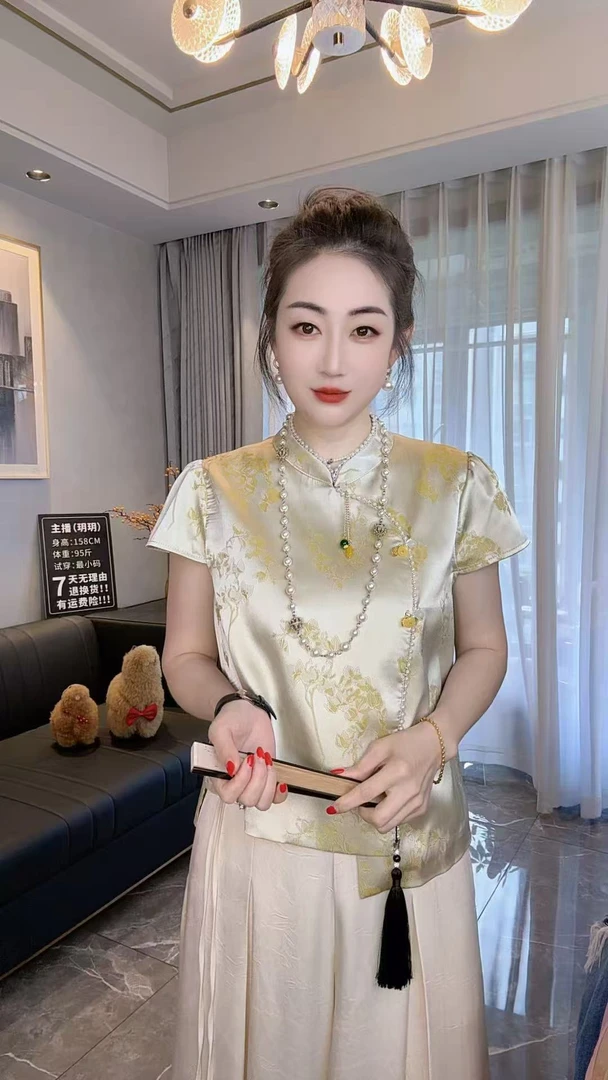 【玥玥定制原版】新中式国风提花缎小衫复古洋气显瘦减龄
