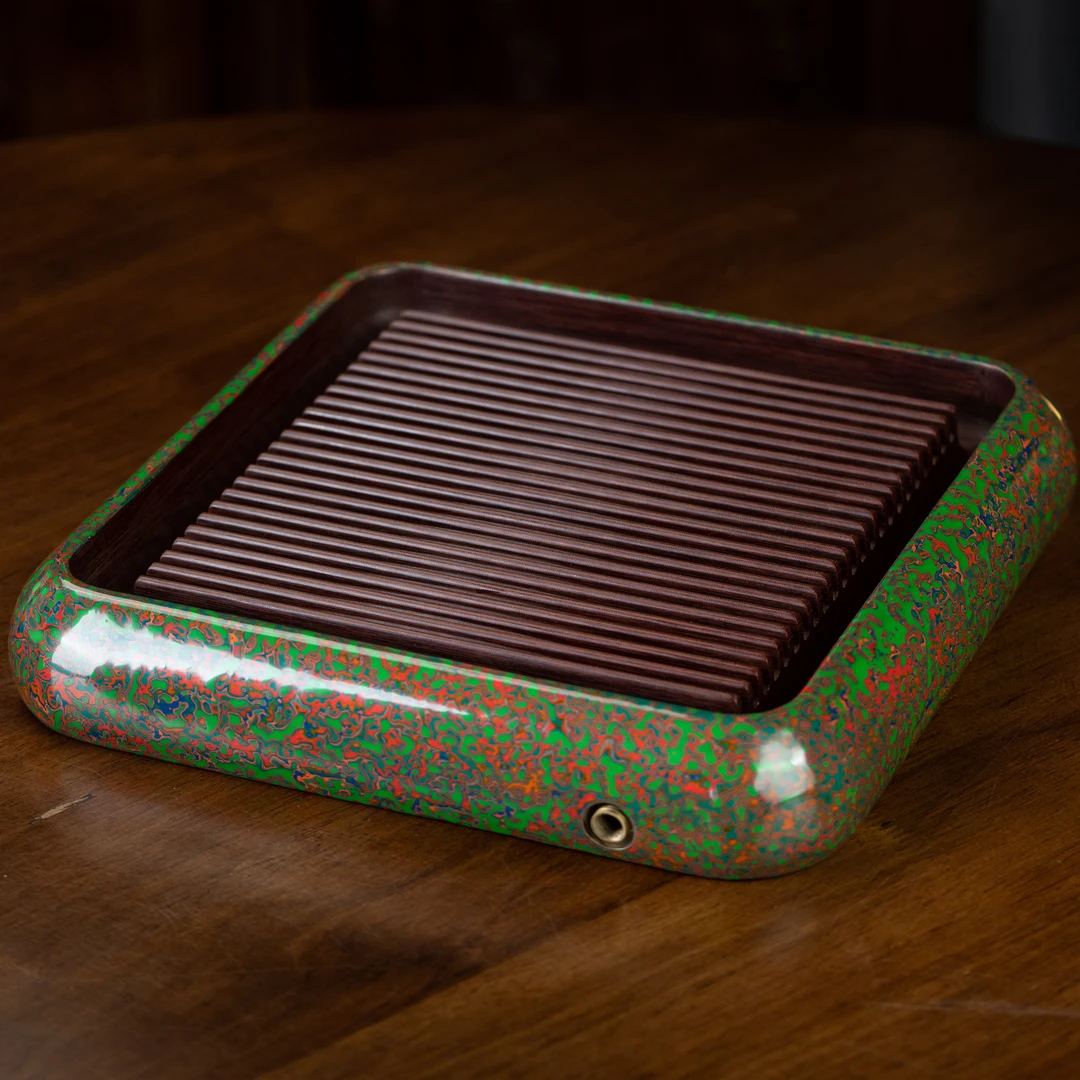 大漆25 茶盘(绿) 胶木胎 30*30*5cm 家用茶周边
