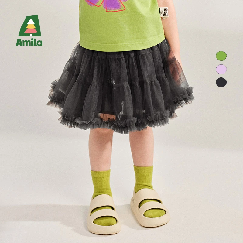 Amila啊咪啦儿童2025年夏女童网纱碎花半身裙蓬蓬裙公主XX5DQ102