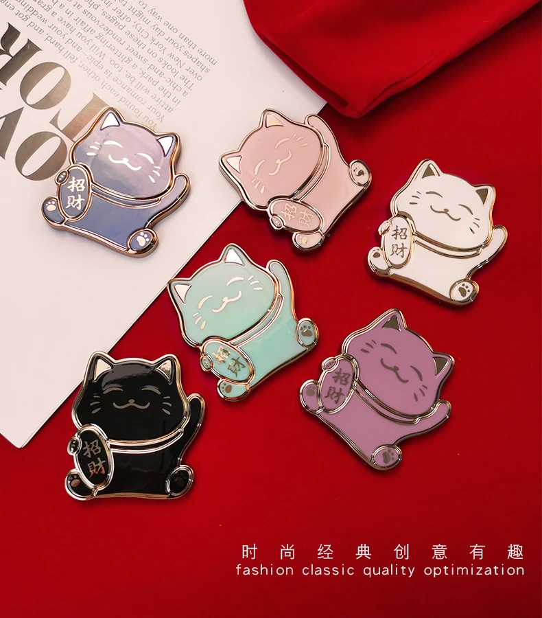 新款招财猫手机支架创意卡通可爱支撑架隐形折叠桌面手机壳后背贴