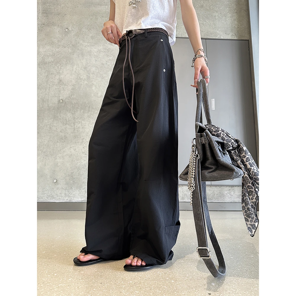动感少女白色直筒休闲裤女2025夏季薄款显瘦宽松百搭工装阔腿裤子