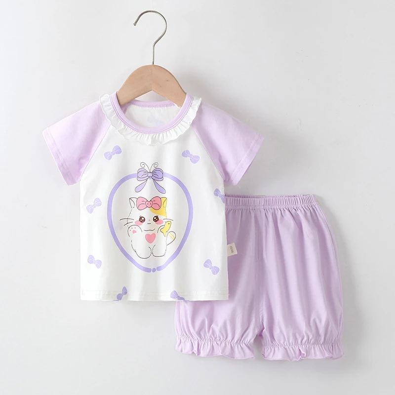 儿童家居服套装宝宝短袖薄款两件套女童卡通睡衣睡裤