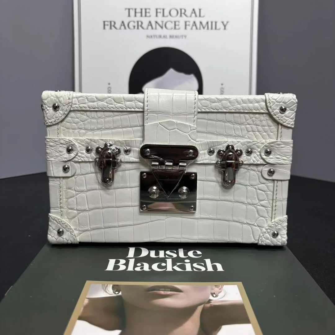 蛇年礼盒高定轻奢20CM雾面湾鳄鱼皮盒子包气质单肩斜挎手提包