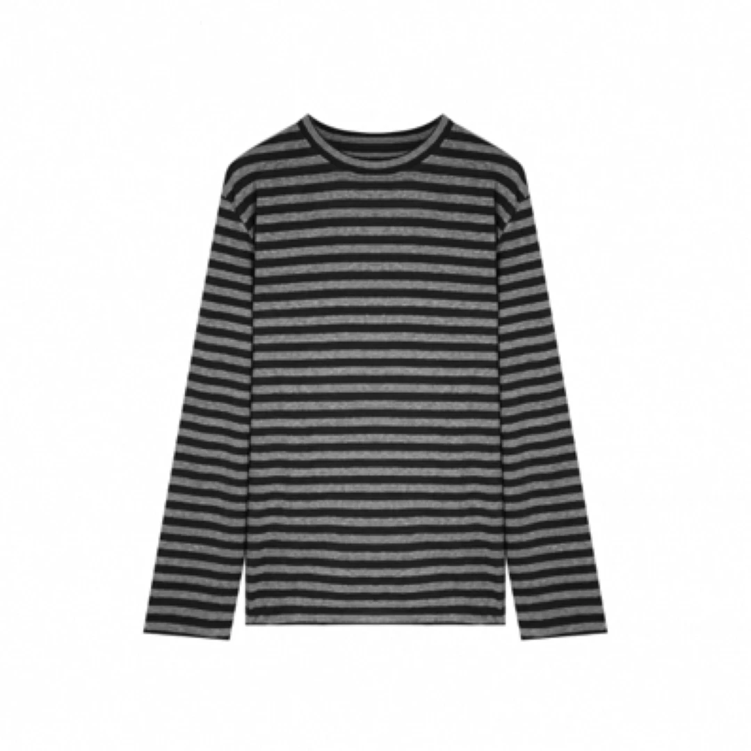 THE MANS｜条纹长袖T恤慵懒棉麻条纹圆领针织上衣打底衫
