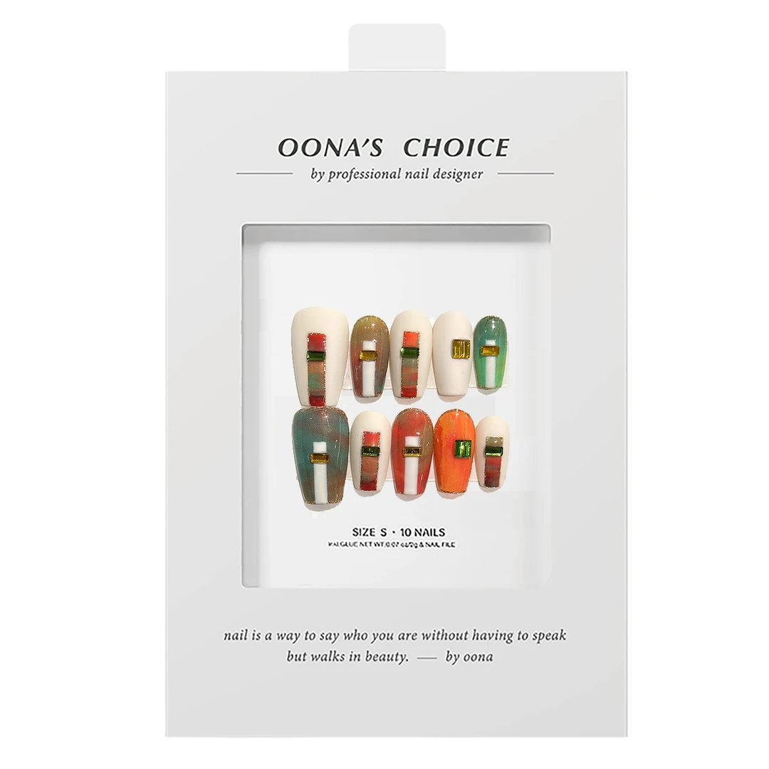 【天竺】全华钻设计师款异域风情格纹晕染美甲小众高级感穿戴甲