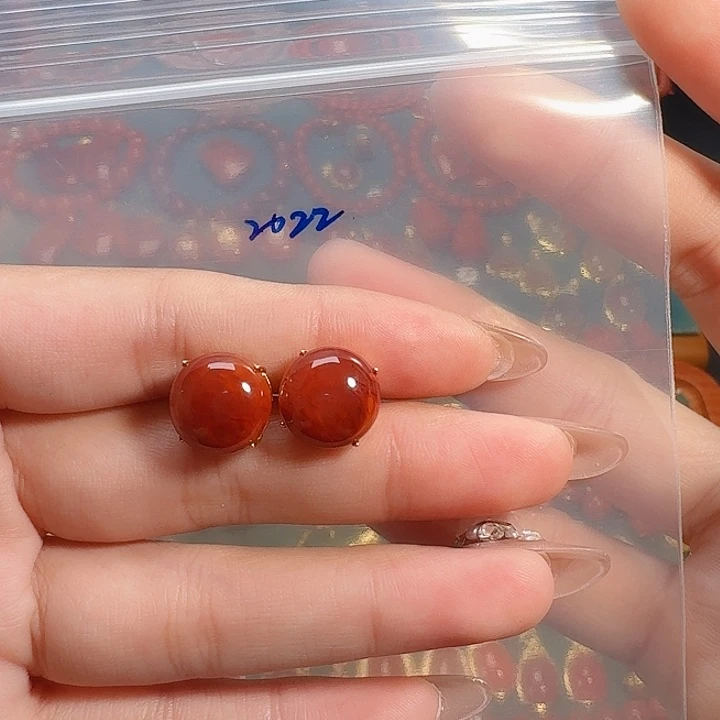 南红玛瑙银S925镶嵌耳饰