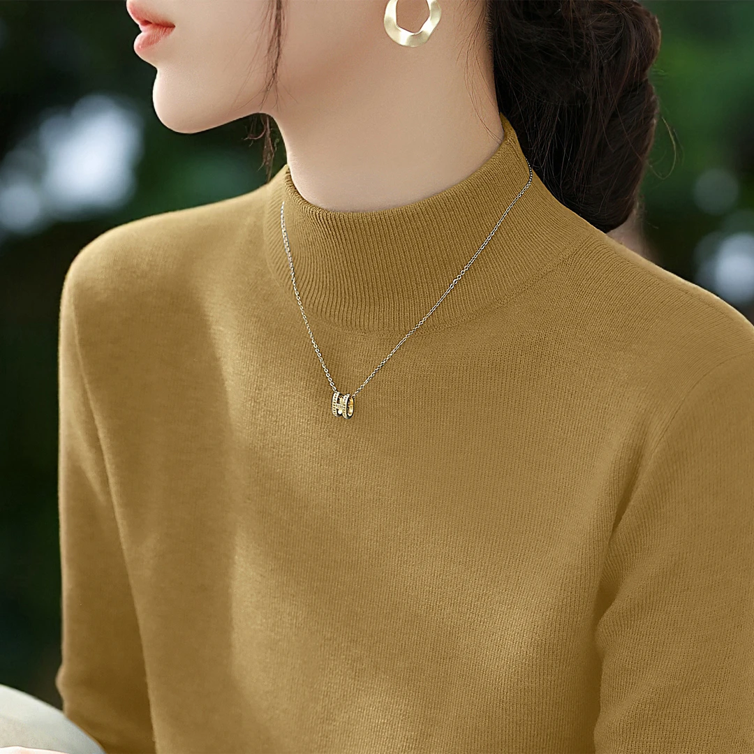 半高领内搭打底上衣2025冬季新款毛衣芥黄色修身显瘦长袖针织衫女