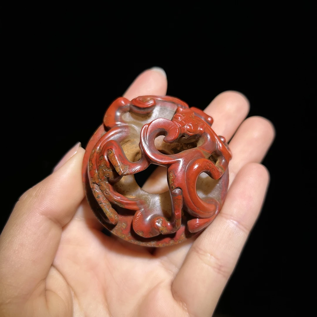 玲珑古玉收藏玛瑙浮雕璧