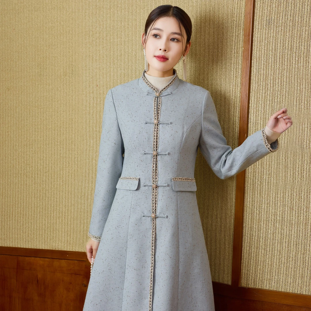 H316小香风中式盘扣上衣套装2025春秋新款外套改良国风旗袍两件套