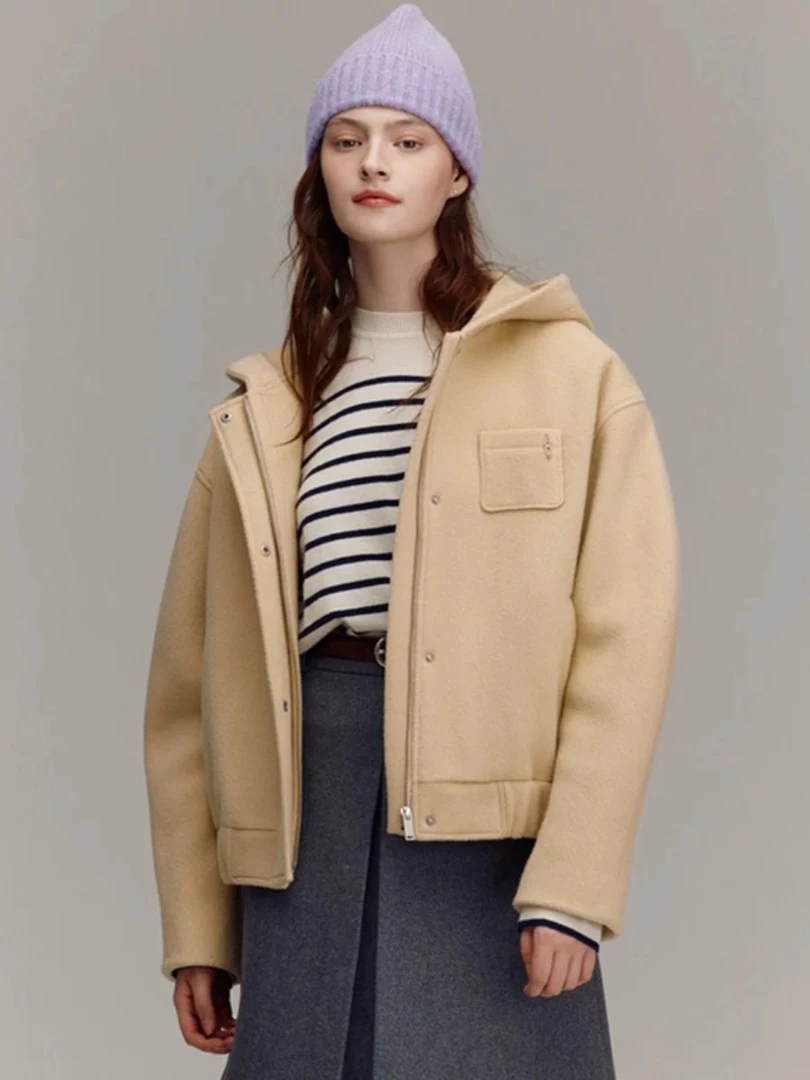 <博莱>AU家休闲百搭连帽短款时尚大衣