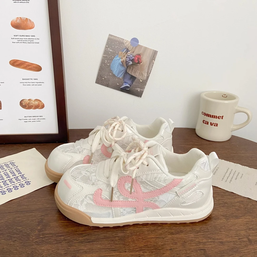 时尚夏季蕾丝网面小白鞋女2025新款厚底透气德训鞋休闲运动阿甘鞋