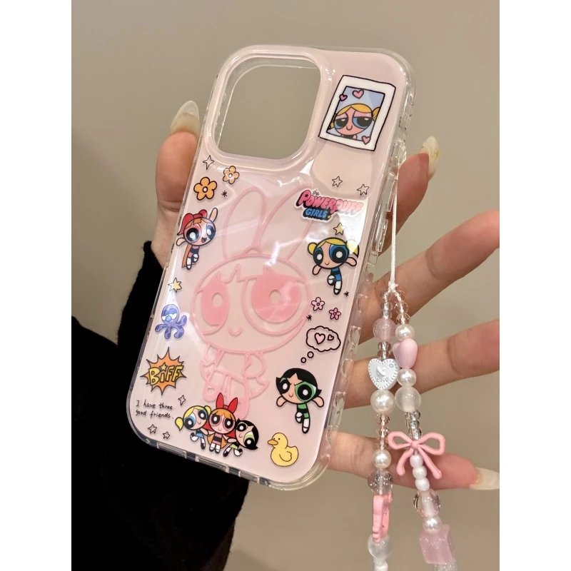 粉色系卡通围边飞天小女警适用iphone16promax苹果15pro手机壳14