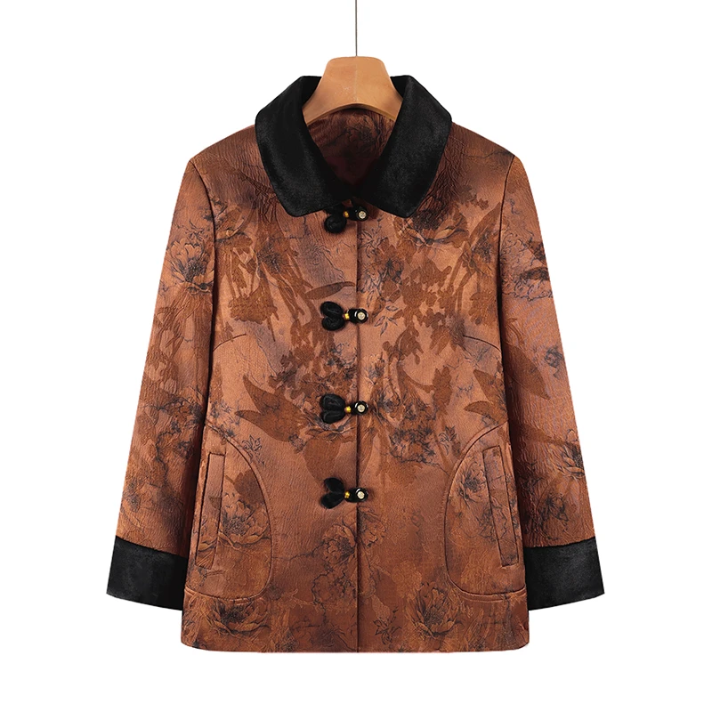 妈妈装长袖棉衣中老年女装冬季夹棉加厚棉袄大码花色老奶奶装棉服