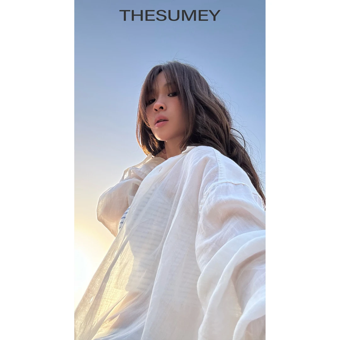 THESUMEY复古翻领白色长袖衬衫女夏2025新款宽松显瘦薄款防晒衬衣