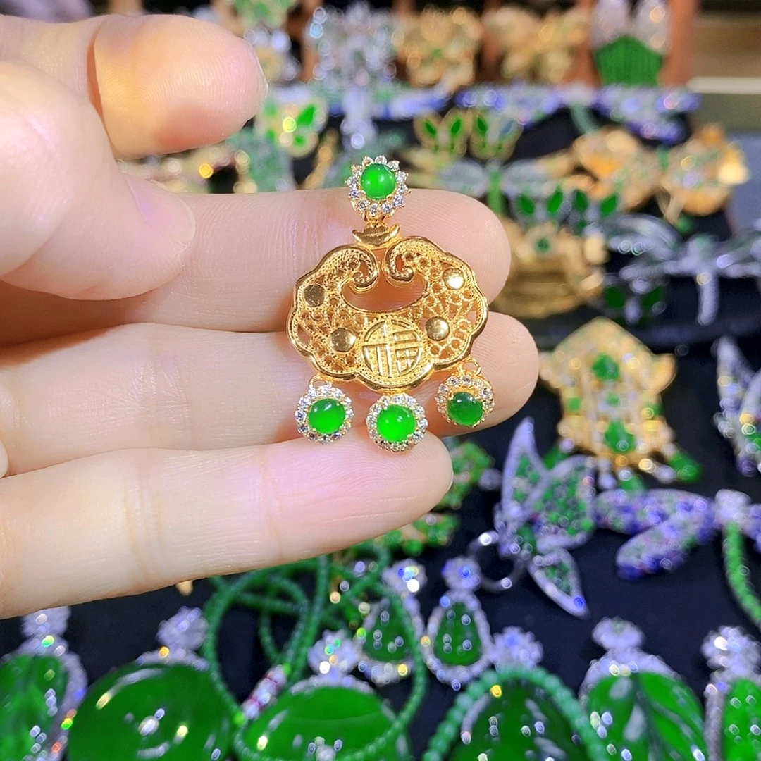 吊坠(不含链)银S925镶嵌翡翠