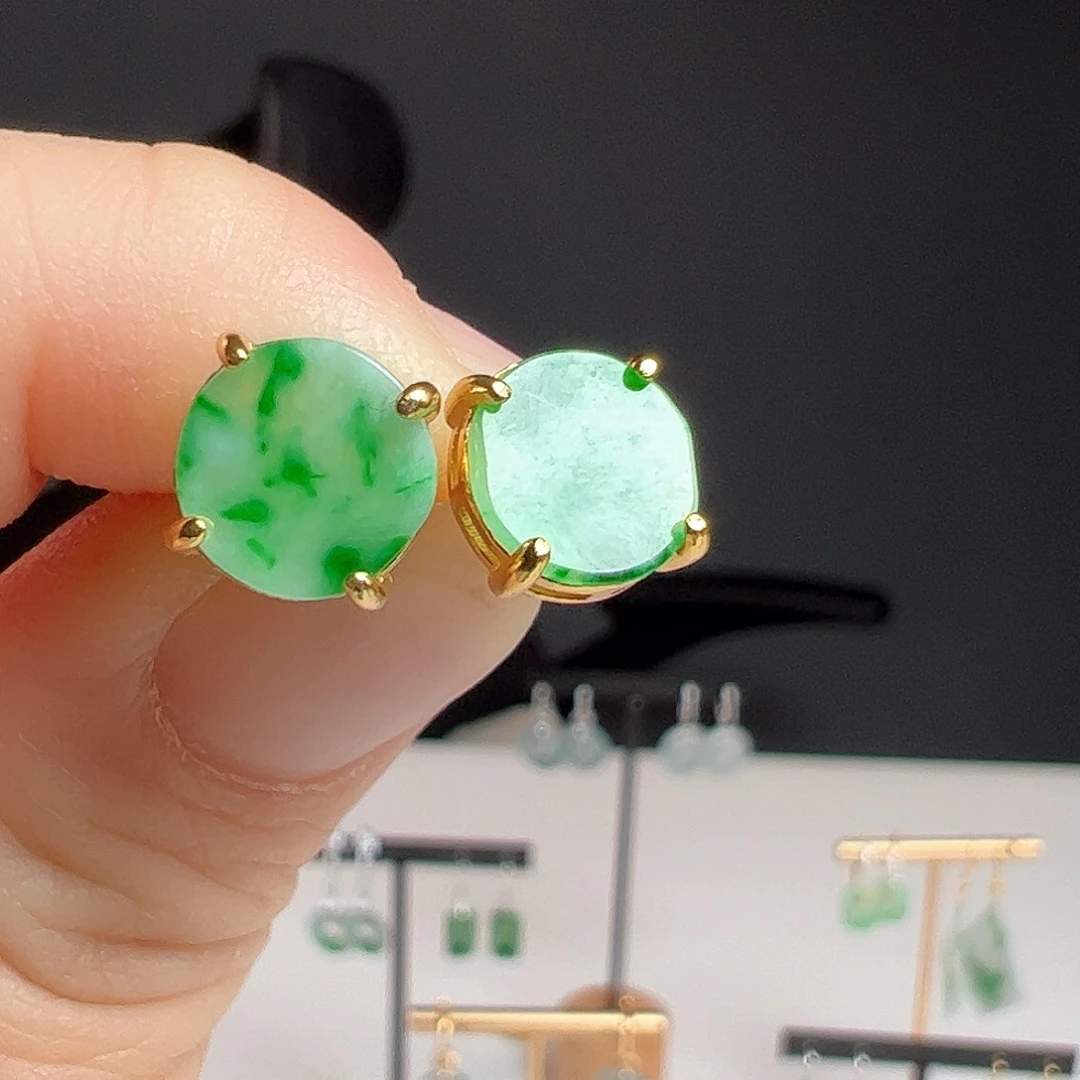 翡翠银S925镶嵌耳饰天然翡翠