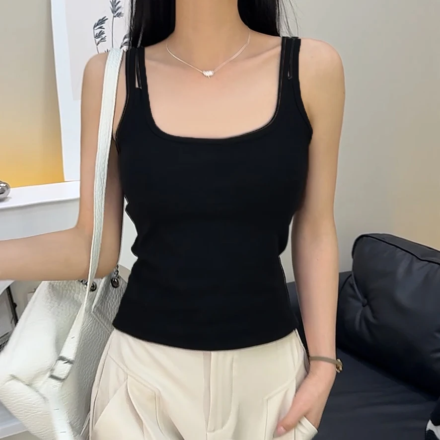新款黑色背心女带胸垫2025年修身百搭显瘦美背紧身上衣夏季洋气