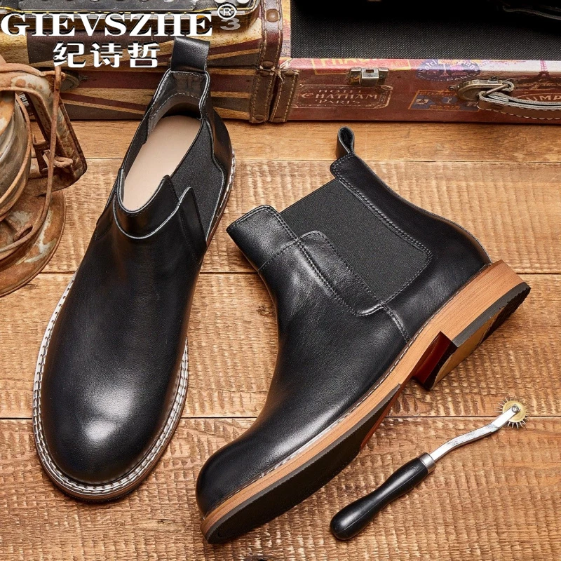 纪诗哲男鞋百搭透气时尚短靴男款复古简约休闲鞋潮流舒适切尔西靴