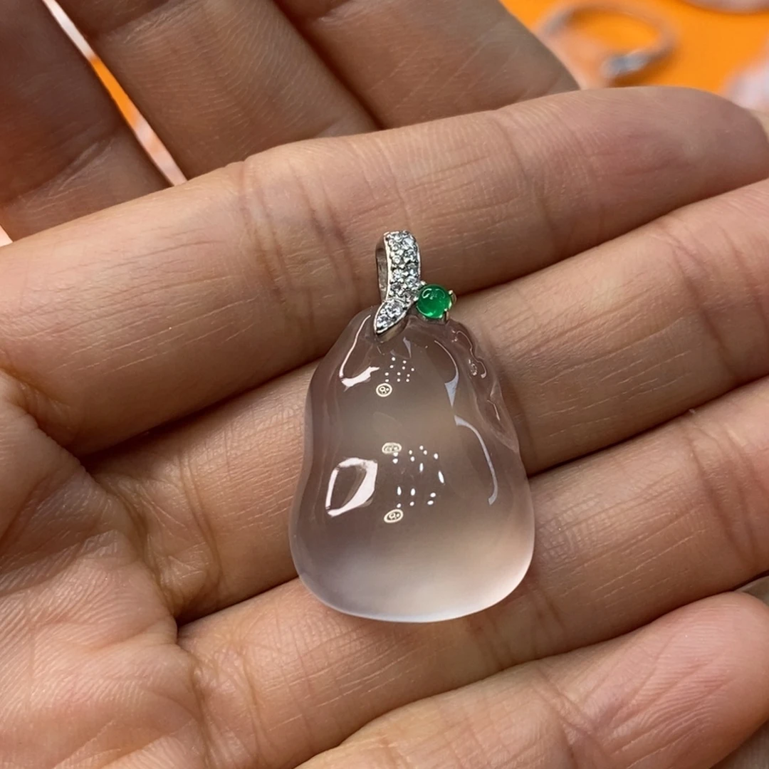 风***丕石英质玉银S925镶嵌吊坠