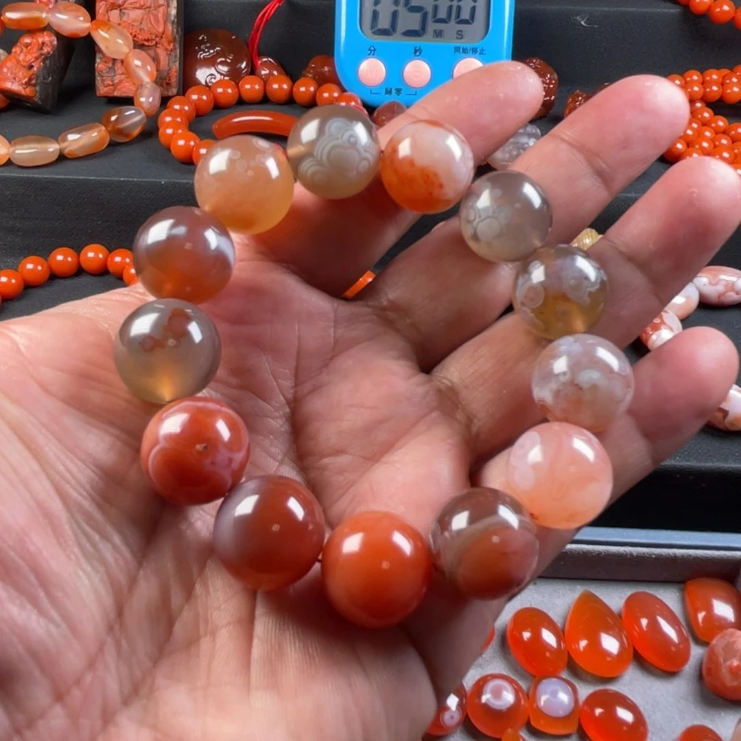 南红玛瑙保山天然原矿杨柳天眼多宝手串未镶嵌井*走